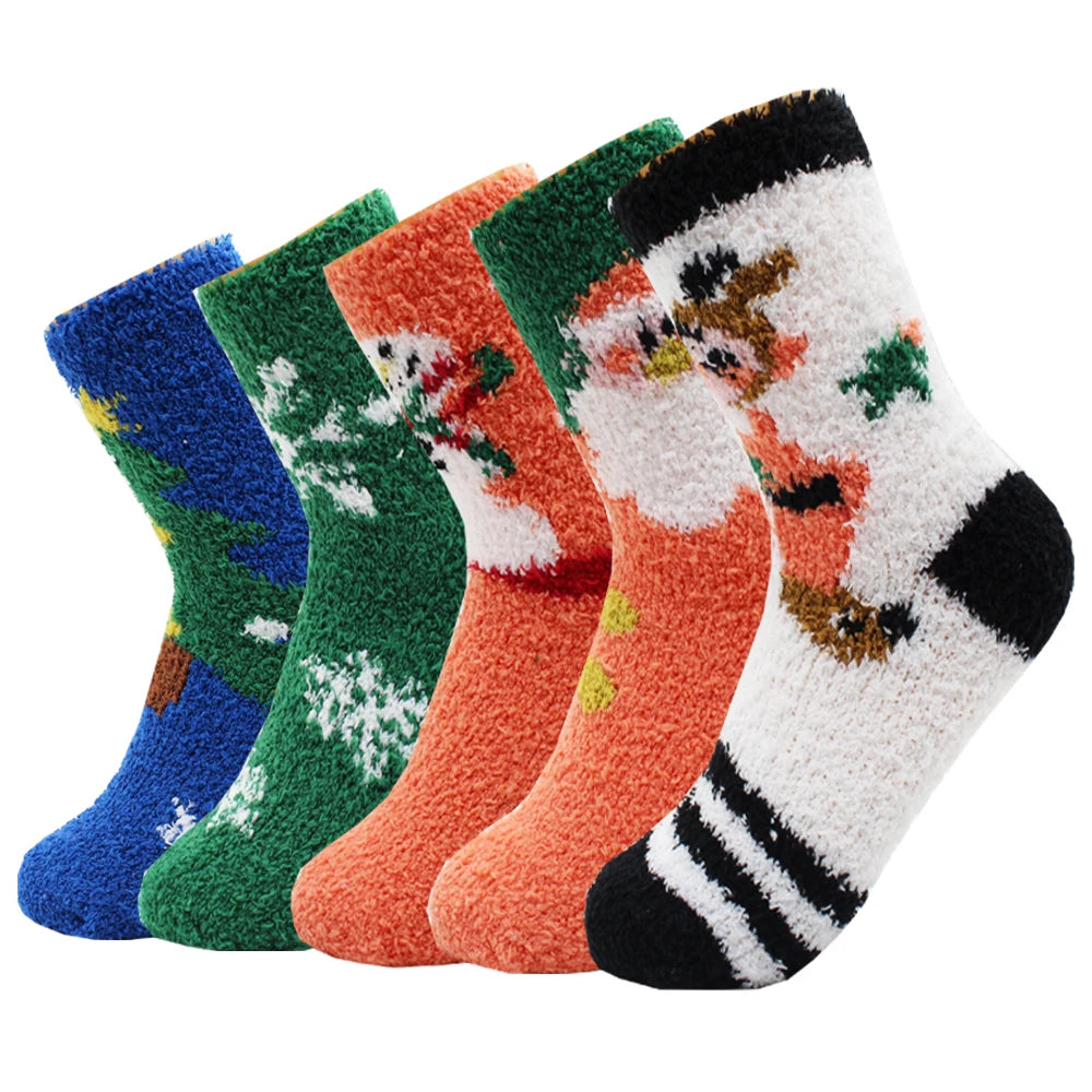 5 Pairs Women's Fleece Socks - Winter Warm Christmas Patterns, Thick & Cozy