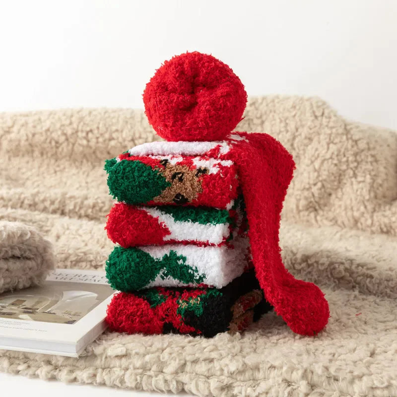 5 Pairs Women's Fleece Socks - Winter Warm Christmas Patterns, Thick & Cozy
