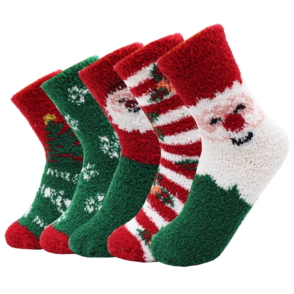 5 Pairs Women's Fleece Socks - Winter Warm Christmas Patterns, Thick & Cozy