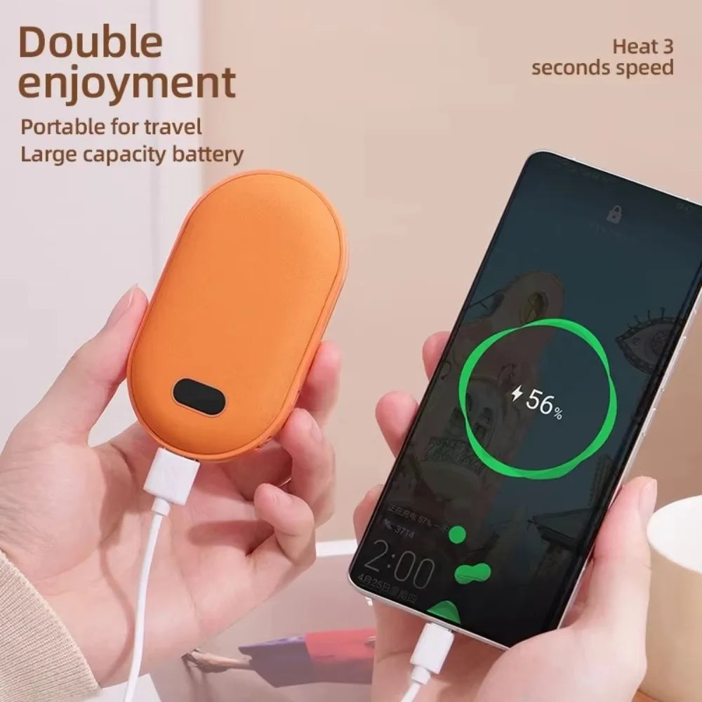 2-in-1 Hand Warmer Power Bank - 10000mAh Fast Heating, USB-C Rechargeable