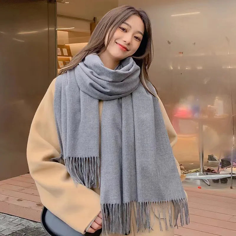 Women's Cashmere Blend Scarf - Winter Warm scarf Checkered Pattern, Black