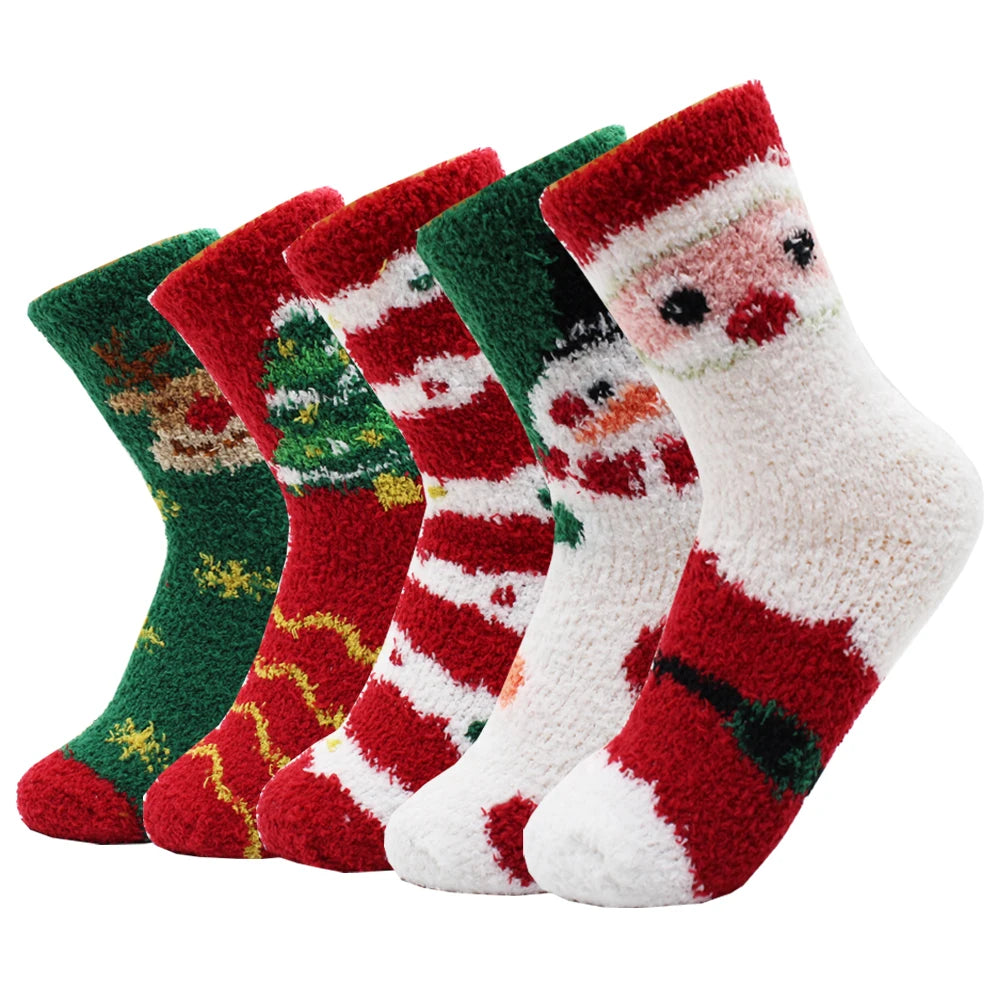 5 Pairs Women's Fleece Socks - Winter Warm Christmas Patterns, Thick & Cozy
